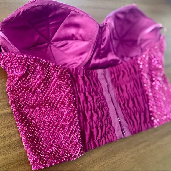 Retrofete Pink Beaded Bustier Top Size M - Picture 8 of 16